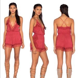 Tularosa Red Silk Lace Romper